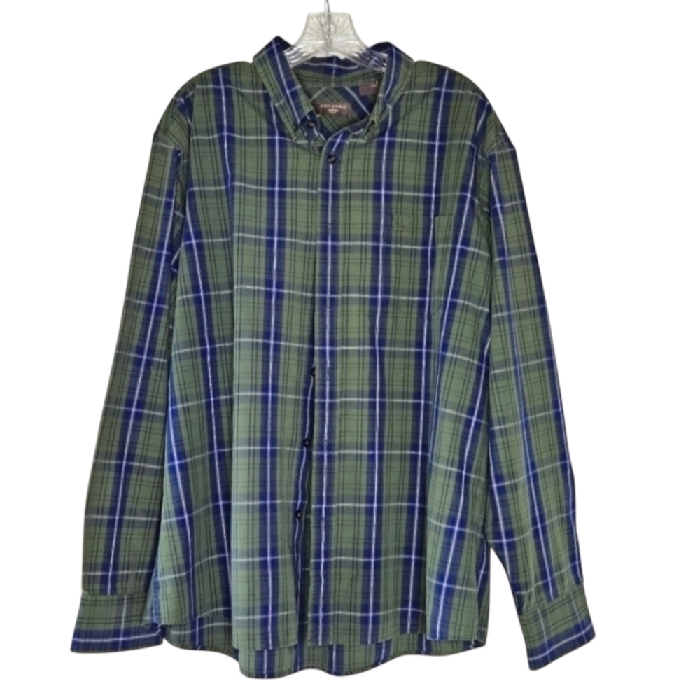 Dockers button down long sleeve green and blue plaid shirt size XXL
